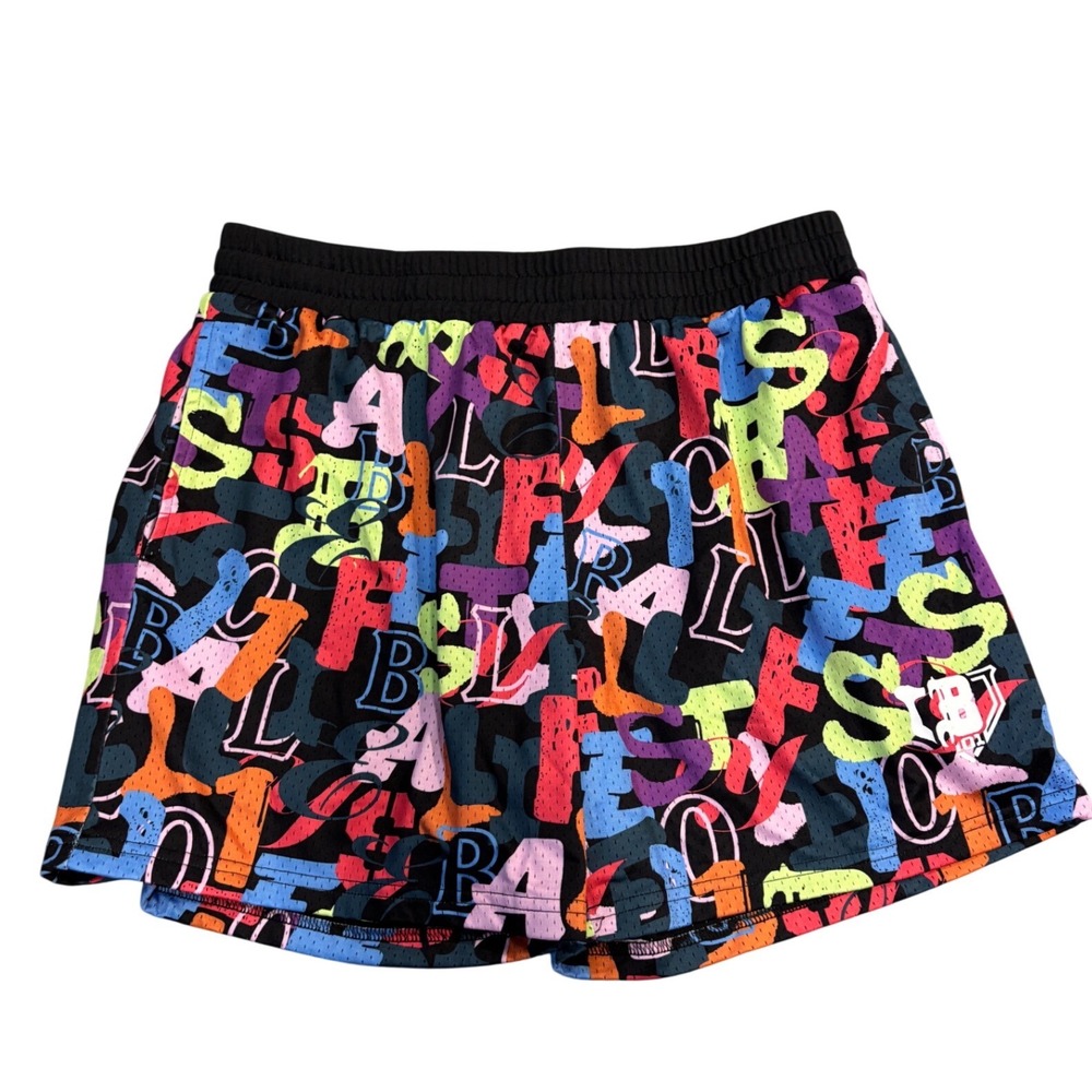 Baseball 101 Mens Mesh Shorts Graffiti Print Multi Color 5 Inch Inseam Size M